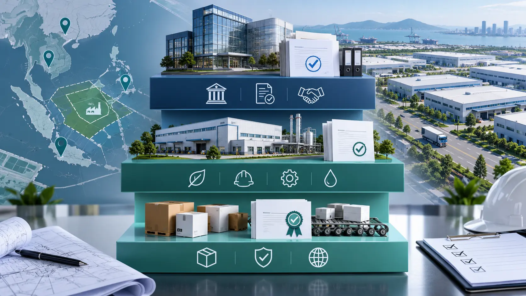 东南亚工厂制造贸易维修服务和进出口业务拆分规划示意图