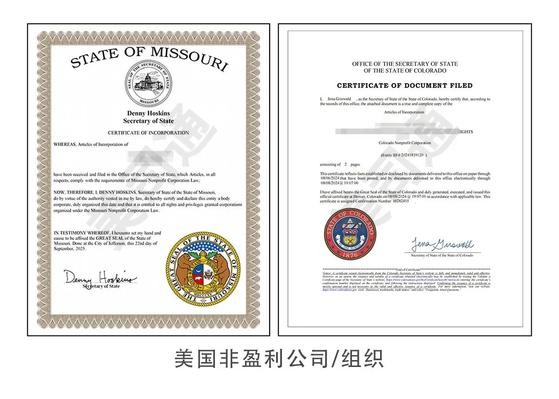 美司通交付的美国非盈利组织注册全套文件